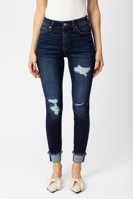Kancan Cuffed Ankle Distressed Jeans