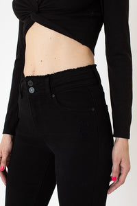 Black High Rise Hem Detail Ankle Skinny Jeans