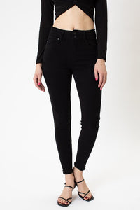 Black High Rise Hem Detail Ankle Skinny Jeans