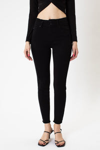 Black High Rise Hem Detail Ankle Skinny Jeans