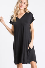 Load image into Gallery viewer, V- Neck Pocket T-Shirt Dress