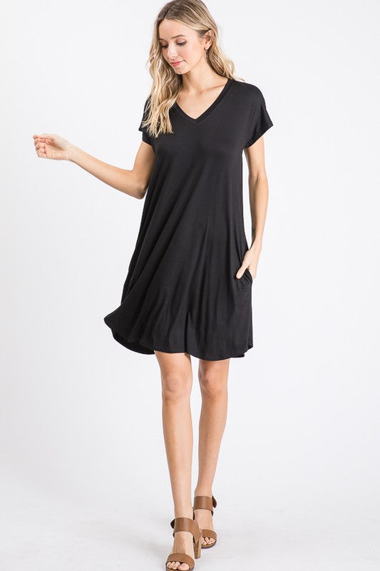 V- Neck Pocket T-Shirt Dress