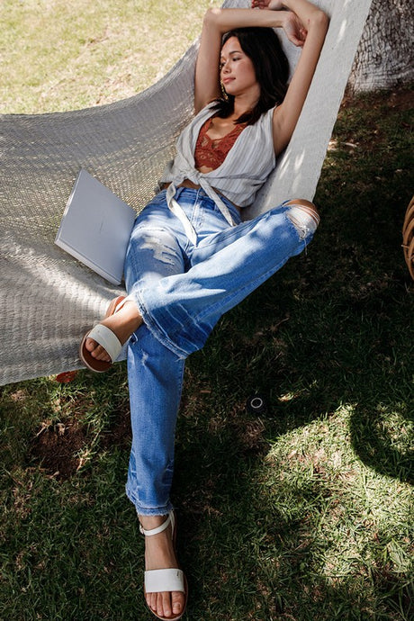The Alison Distressed Flare Light Wash Jeans