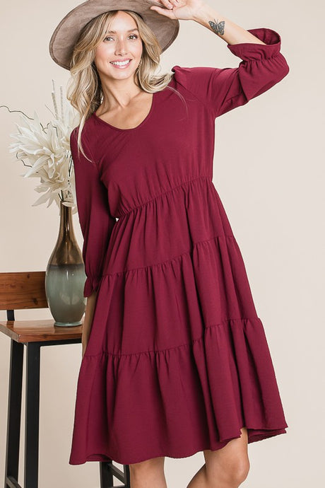 Three Quarter Sleeve Dress ( 2 Colors)