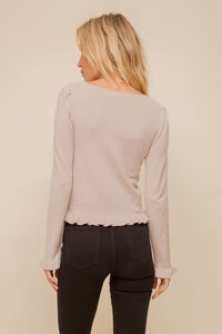Sweetheart Neck Cinched Ruffle Sweater