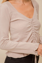Load image into Gallery viewer, Sweetheart Neck Cinched Ruffle Sweater