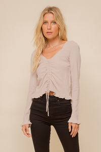 Sweetheart Neck Cinched Ruffle Sweater