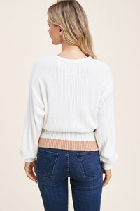 Waffle Knit Color Band Sweater