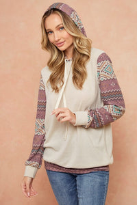 Hacci Brushed Knit Hoodie With Aztec Print