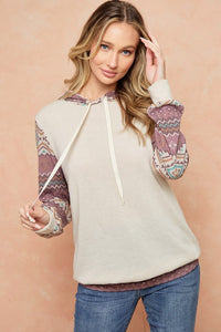 Hacci Brushed Knit Hoodie With Aztec Print