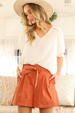 Load image into Gallery viewer, High Waisted Belted Pin-Tuck Shorts