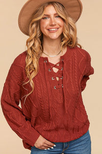 Lace Up Cable Knit Sweater (2 colors)