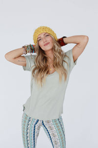 Scoop Neck Bralette Tee - Light Green
