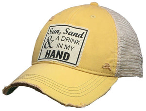 New! Sun Sand & A Drink In My Hand Distressed Trucker Cap