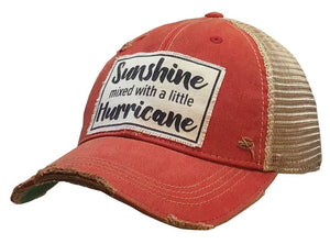 New! Sunshine With A Little Hurricane Distressed Trucker Cap