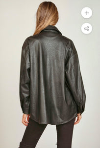 Oversized Faux Leather Shirt Jacket