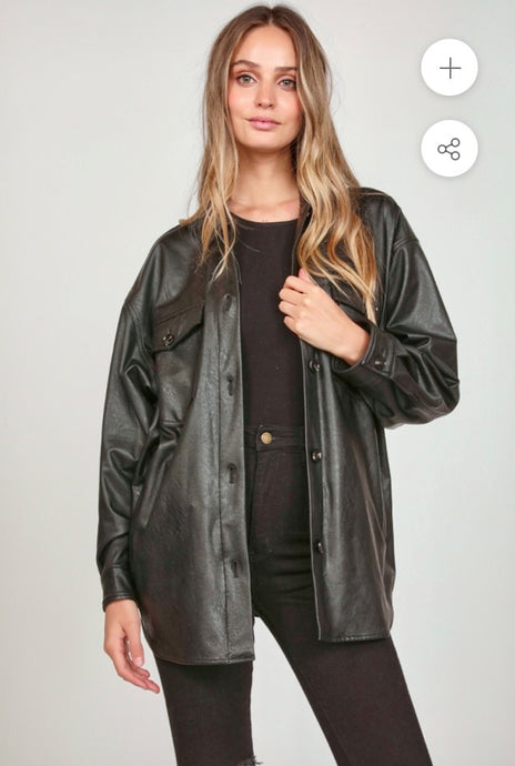 Oversized Faux Leather Shirt Jacket