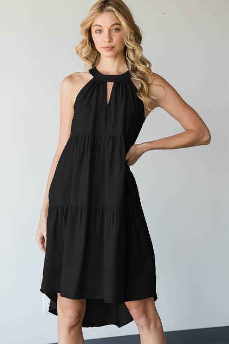 Halter Tiered Dress with Keyhole Front